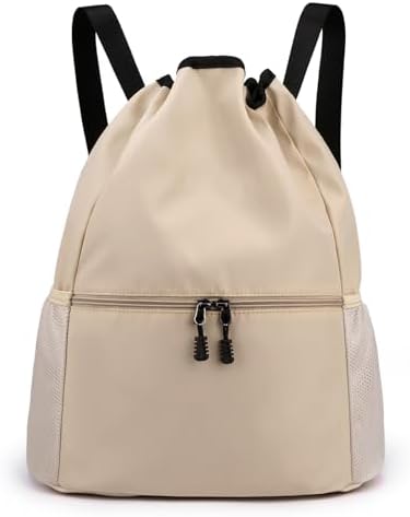 Рюкзак повседневный Valleycomfy Drawstring Backpack - Спортивный рюкзак с водоотталкивающей поверхностью и боковыми сетчатыми карманами для мужчин и женщин, абрикосовый Valleycomfy