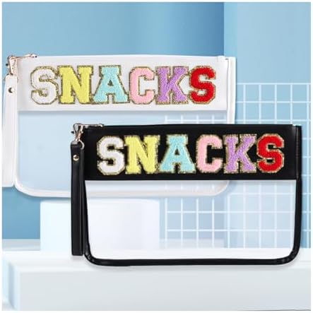 Косметичка enttgo Snack Bags Clear Travel Pouch Makeup Bag Chenille Letter Bags With Zipper, 2 шт. с блестящими буквами (Черное и белое) Enttgo