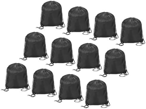 PATIKIL 13"x16.5" Polyester Drawstring Bag 12 Pack Gym Draw String Backpack Bulk Cinch Sack with Zipper Pocket for Men Women Gym Sports Yoga Traveling, Black PATIKIL