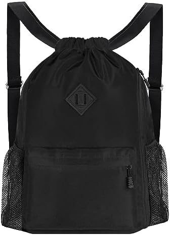 Рюкзак повседневный Oziral Drawstring Backpack Water-Resistant Sports Gym Bag with Shoe Compartment and Two Side Mesh Pockets String Backpack for Men and Women (Black) Oziral