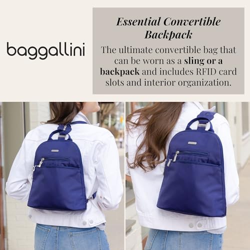 Baggallini Essential Mini Backpack Purse for Women - Built-in RFID Card Holder - Convertible Sling Bag with Adjustable Shoulder Strap Baggallini