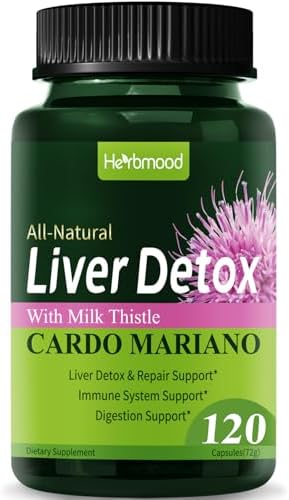 Silymarin Milk Thistle Liver Detox Capsules (Капсулы) for Fatty Liver, Alcachofa y Cardo Mariano con Silimarina para el Higado Graso, Liver Cleanse Detox & Repair Formula w/Artichoke Extract. 120Count Herbmood