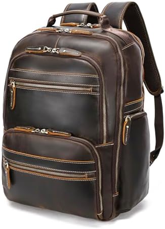 Сумка для ноутбука LANNSYNE Men Vinatge Full Grain Leather Backpack, вмещает 17.3" ноутбук, путешествия, дневной рюкзак - черный LANNSYNE