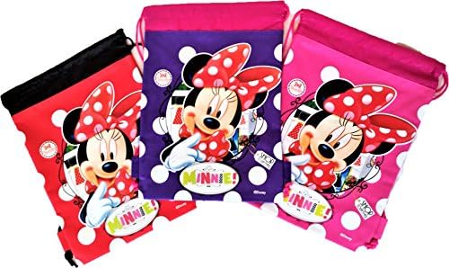 3 pcs Disney Minnie Drawstring Backpack Cute Child Sling Tote Gym Bag Pink Red Purple Itisyours