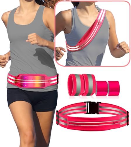 Reflective Running Gear,Reflective Belt Sash with Storage Bag,Reflective Bands,Reflectors Armband for Women Men,Safety Reflective Straps Bracelets for Running,Cycling,Walking 5 Pack Bebjuil