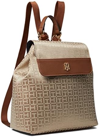 Tommy Hilfiger Camilla II Flap Backpack-Square Monogram Jacquard Khaki Tonal One Size Tommy Hilfiger