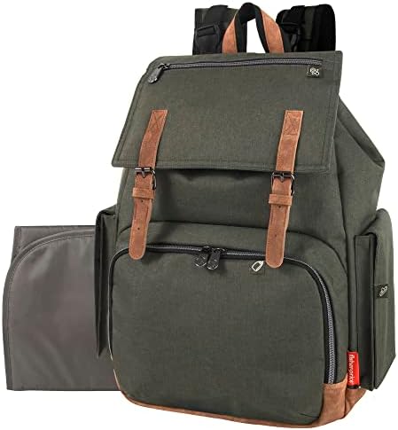 Fisher-Price FastFinder Baby Essentials Diaper Travel Bag Backpack with Changing Pad, Insulated Bottle Pocket, Pacifier Pouch, Wipes Compartment & Stroller Hooks in Extra Large Unisex Forest Green Fisher-Price