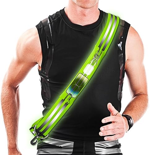 Reflective Sash with Running Belt - Night Walking Safety Gear, Reflective Running Gear for Men Women Kids, High Visibility Reflective Vest with Waterproof Running Phone Holder - Adjustable & Durable Topward