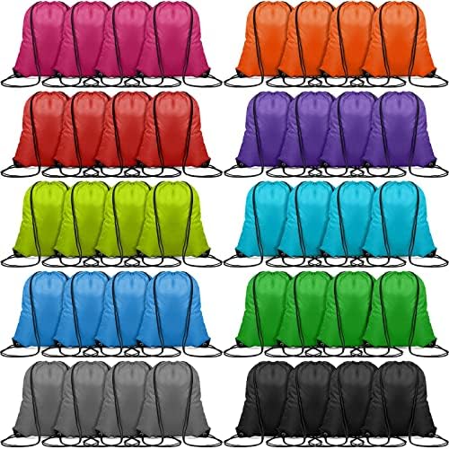 100 Pieces Drawstring Bag Gym Drawstring Backpacks Portable String Sack Bags Polyester Blank Cinch Drawstring Bags for Sports Travel Kids DIY Gift Storage Bag Set, 10 Colors Shappy