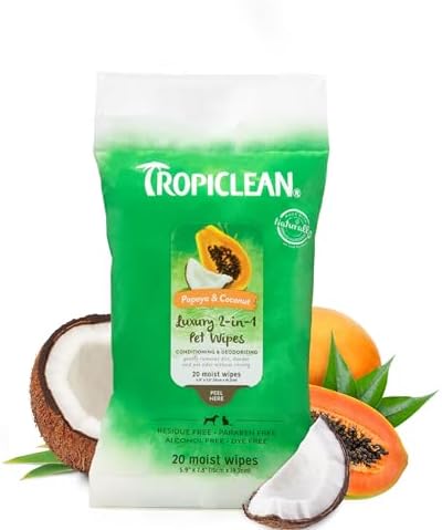 Салфетки для собак с папайей и кокосом для удобного ухода, 20 штук TropiClean