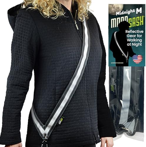 MOONSASH Fitted Reflective Sash For Walking At Night | USA-Made Night Walking Safety Gear | Great Reflective Vest for Women or Men Alternative | THE Reflective Sash & Essential Reflective Running Gear Moonsash