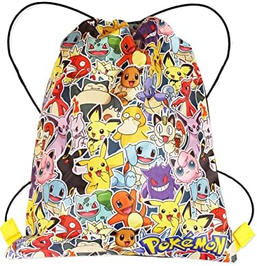 Pokemon School Supplies Drawstring Bags for Kids Gym Bag, Perfect for Travel & Swim for Boys Girls, Featuring Charmander and Pikachu. Pokemon