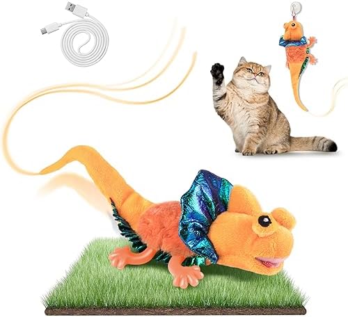 Migipaws Cat Toys, Touch Activated Flapping Chirping Lizard Kitten Toy with Catnip for Indoor Cats Kicker, Rechargeable （Green） Migipaws