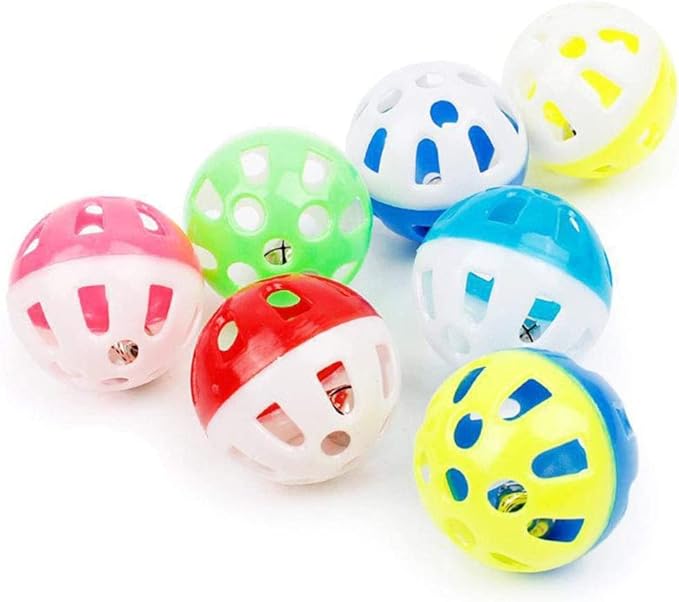 JJLFresheners 10 PCS 4CM Cat Toy Ball with Bell, Pet Toy Cat Bell Ball Cat Toy with Bell Cat Jingle Balls for Cats Kitten, Plastic Cat Toys Jingle Balls Pounce Chase Rattle Ball Toys Random Color JJLFresheners