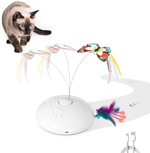 Potaroma Smart 4 in 1 Cat Toys, Interactive Butterfly Cat Toy, Running Moving Kitten Toys, 2.0" Height, White for All Breed Sizes Potaroma