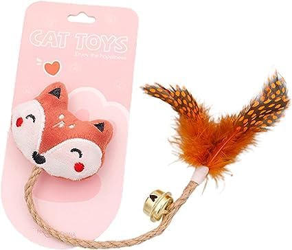 BWESOO Pink Foxes Interactive Toys for Cats, Play Cat Toy Cat Toy Bell Design Anti-Scratch Linen Rope Cat Catnip Plush Toy for Indoor Cat and Kitten Exercise - Foxes Catnip Toys BWESOO