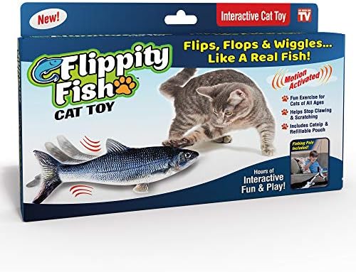 Интерактивная автоматическая игрушка-рыба Flippity Fish для кошек с кошачьей мятой и удочкой - активируется от прикосновения, перезаряжаемая Ontel