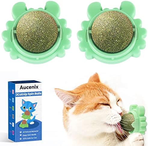 Aucenix Catnip Balls Toy for Cat, Wall Catnip Roller for Cat Licking, Teeth Cleaning Dental Edible Kitten Toy, Natural Rotating Crab Cat Toy (3 Colors) Aucenix