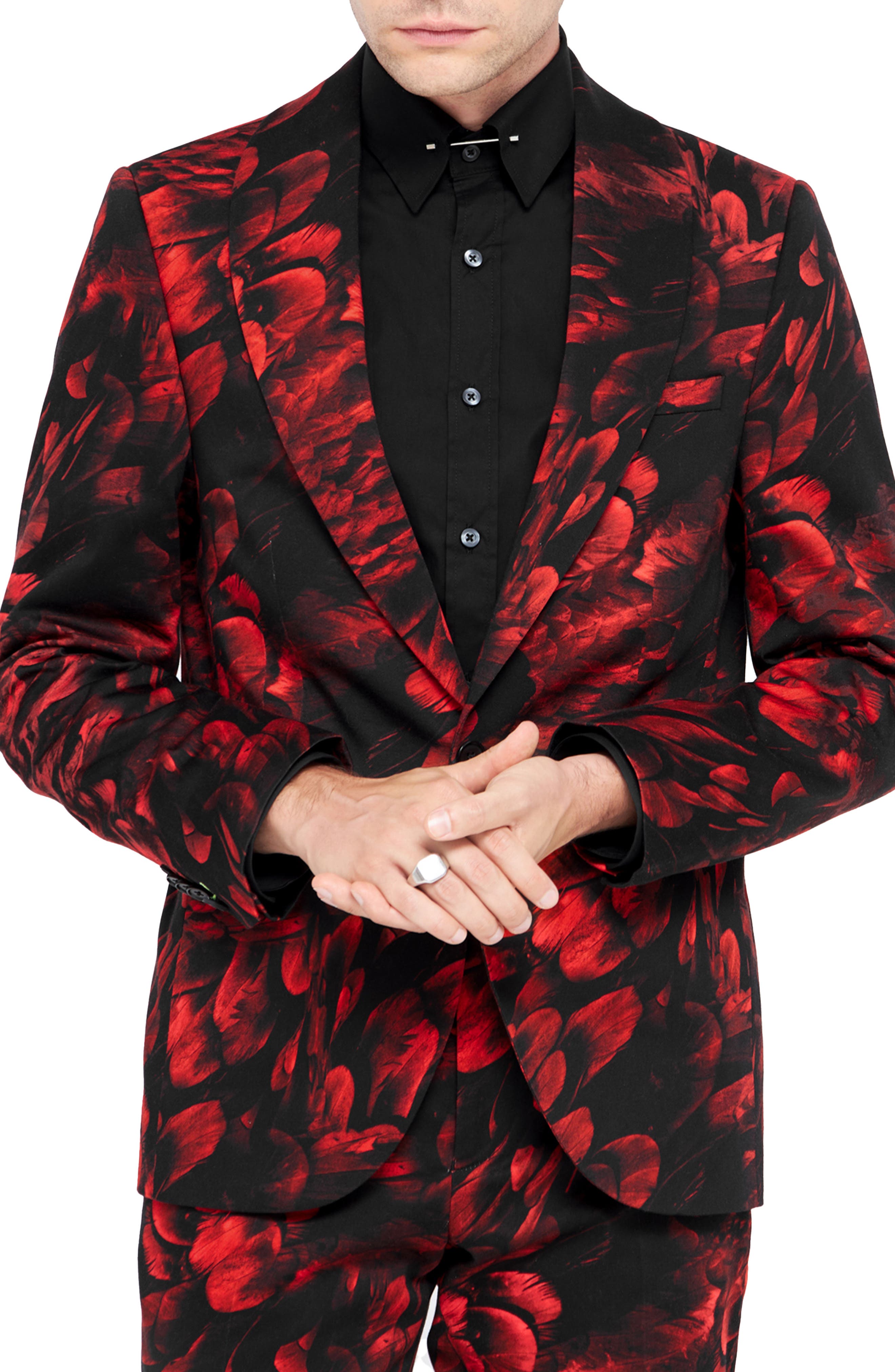 Heron Skinny Fit Red Floral Stretch Cotton Sport Coat Twisted Tailor