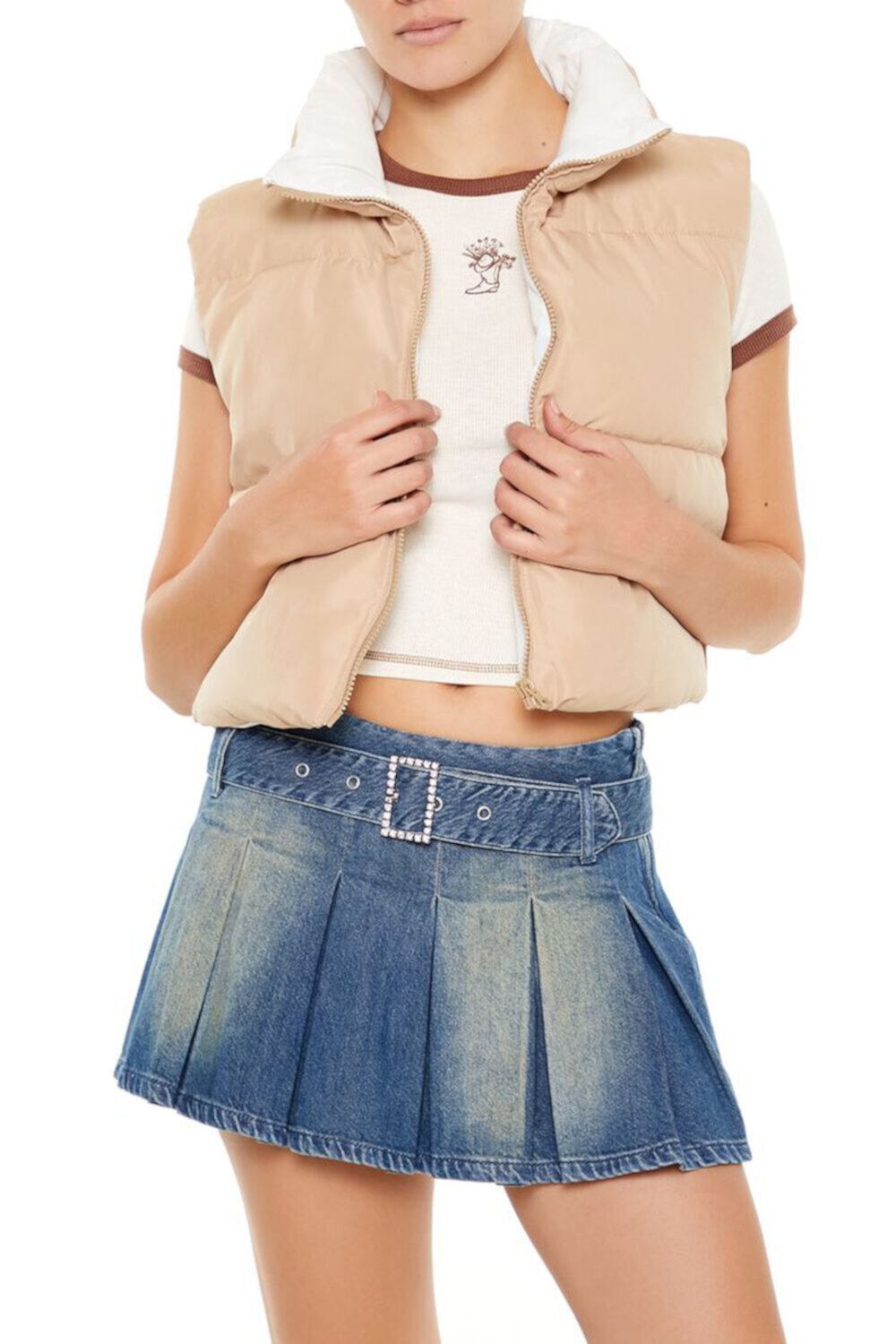 Женский Вязаный Жилет FOREVER21 Quilted Cropped Zip-Up Vest FOREVER21