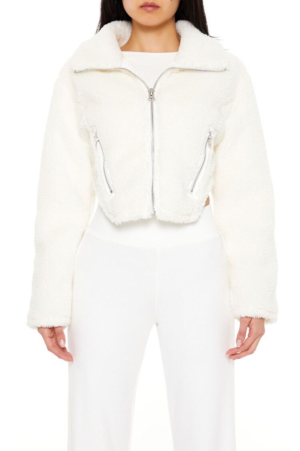 Женская Кожаная Куртка и Косуха FOREVER21 Faux Shearling Cropped Moto Jacket FOREVER21