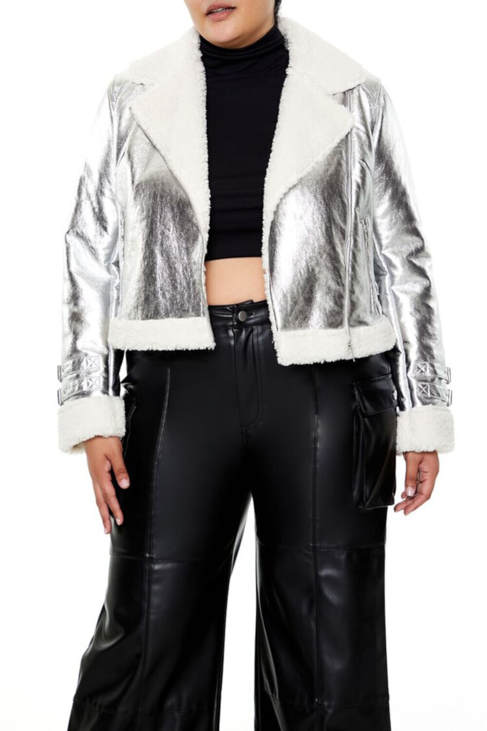 Женская Кожаная Куртка и Косуха FOREVER21 Plus Size Metallic Moto Jacket FOREVER21