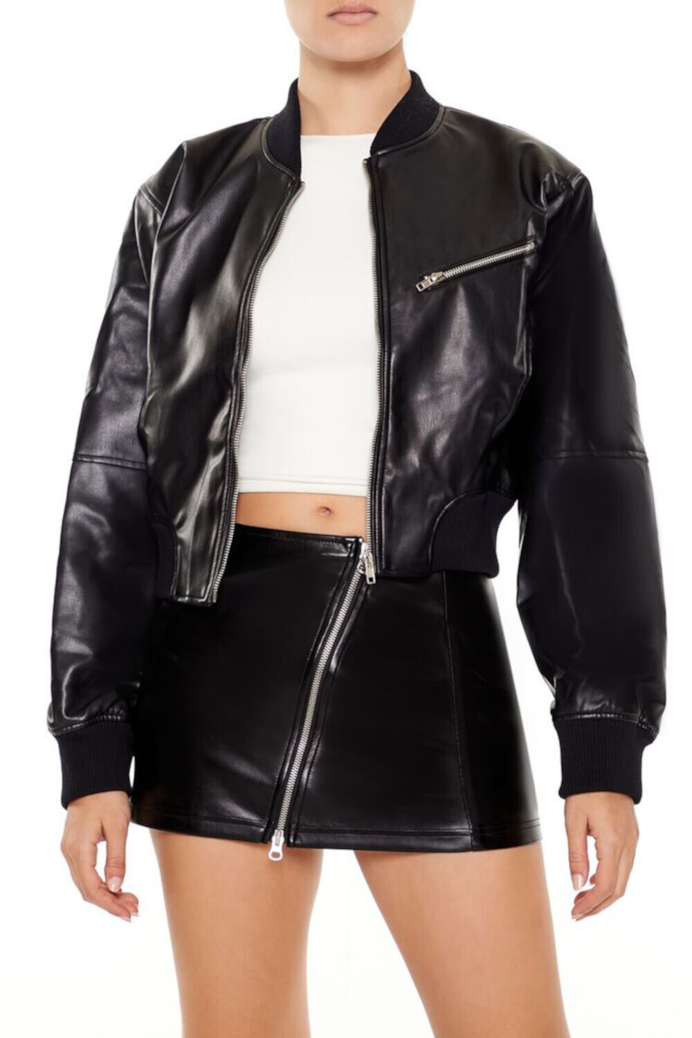 Женский Бомбер FOREVER21 Faux Leather Bomber Jacket FOREVER21