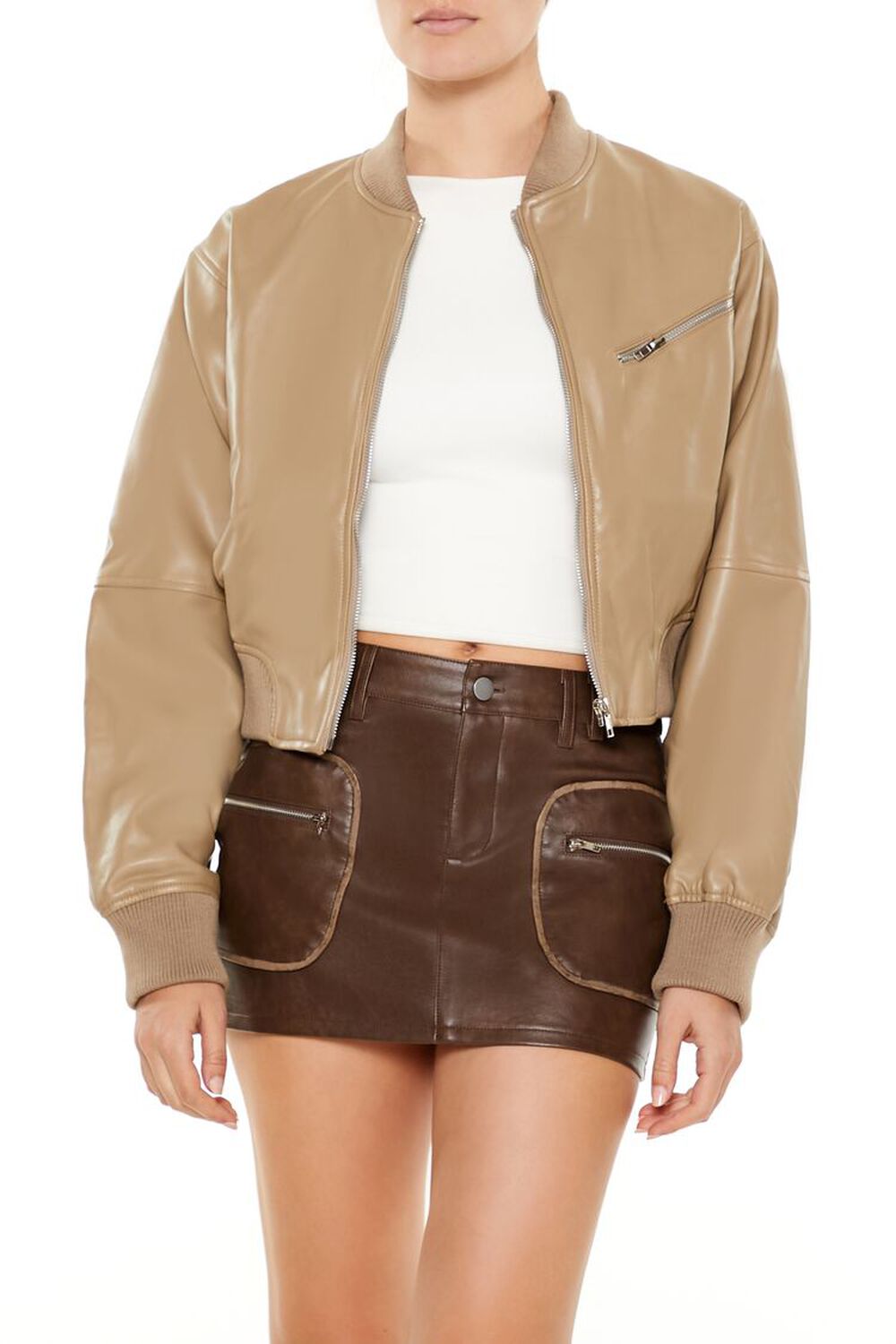 Женский Бомбер FOREVER21 Faux Leather Bomber Jacket FOREVER21