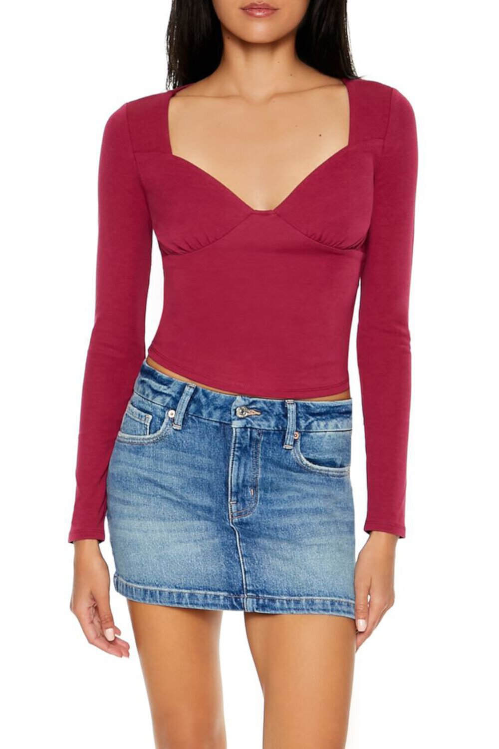 Square-Neck Long-Sleeve Top FOREVER21