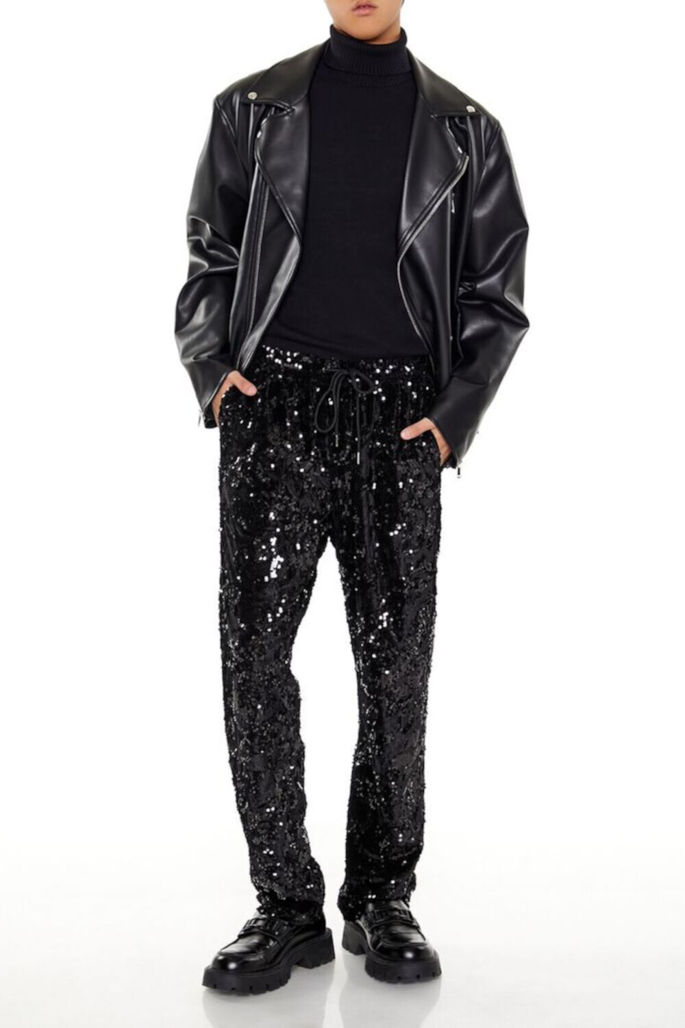 Sequin Drawstring Straight Pants FOREVER21