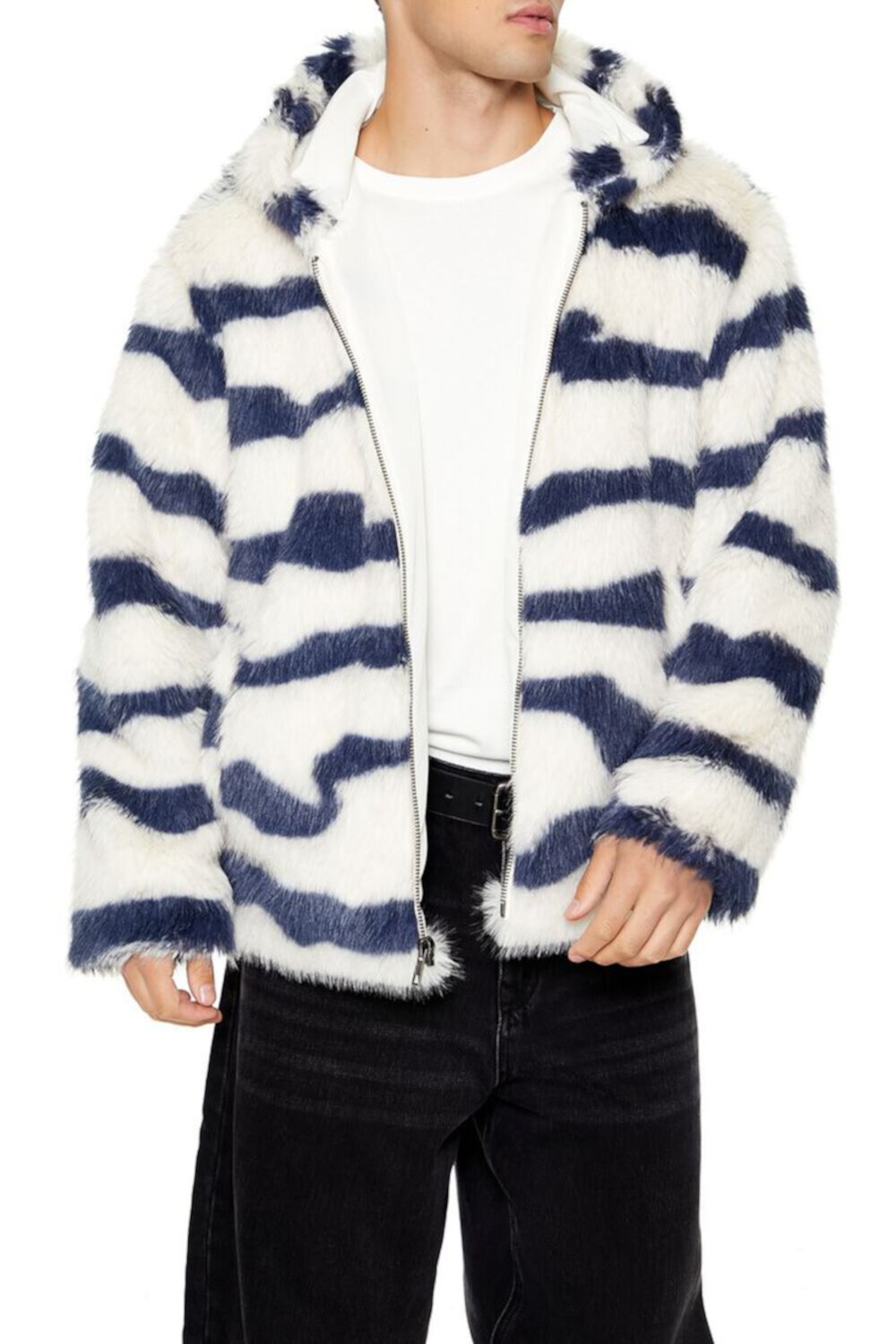 Мужская Повседневная Куртка FOREVER21 Striped Faux Fur Jacket FOREVER21