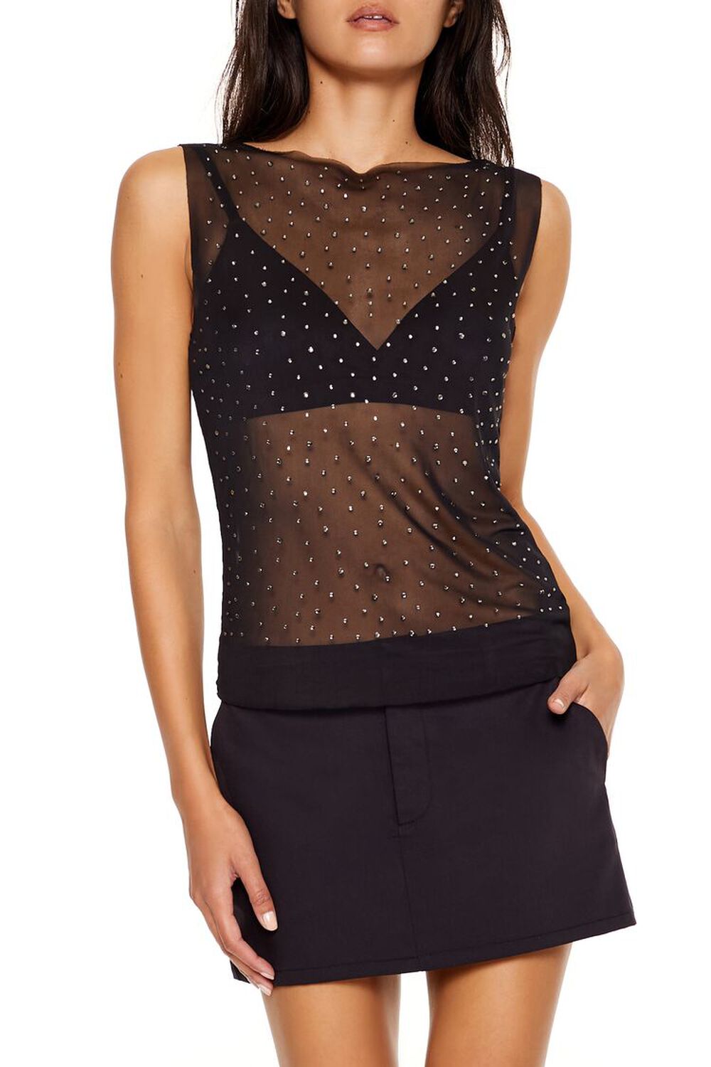 Женская Майка FOREVER21 Mesh Rhinestone Sleeveless Top FOREVER21