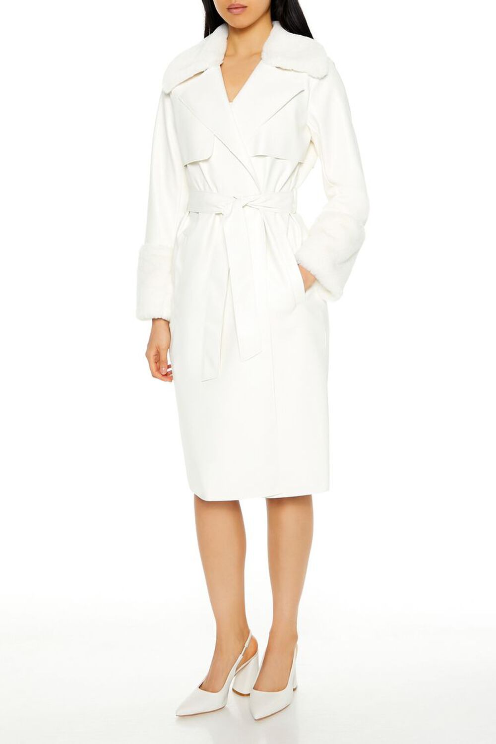 Faux Fur-Trim Trench Coat FOREVER21