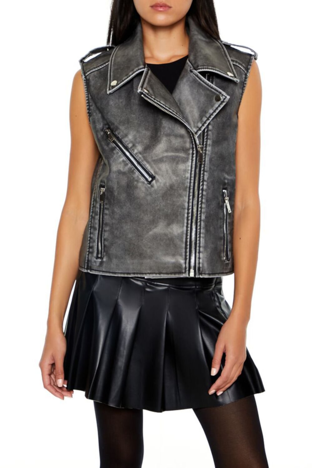 Женский Вязаный жилет FOREVER21 Faux Leather Zip-Up Vest FOREVER21