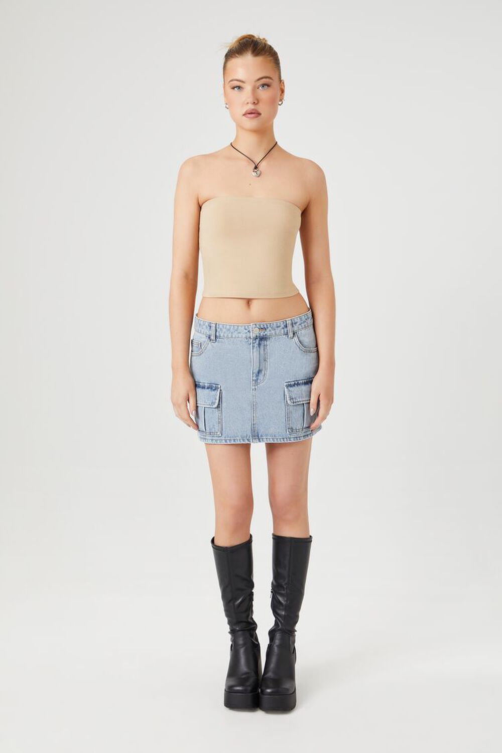 Женская Юбка мини FOREVER21 Low-Rise Denim Cargo Skirt FOREVER21