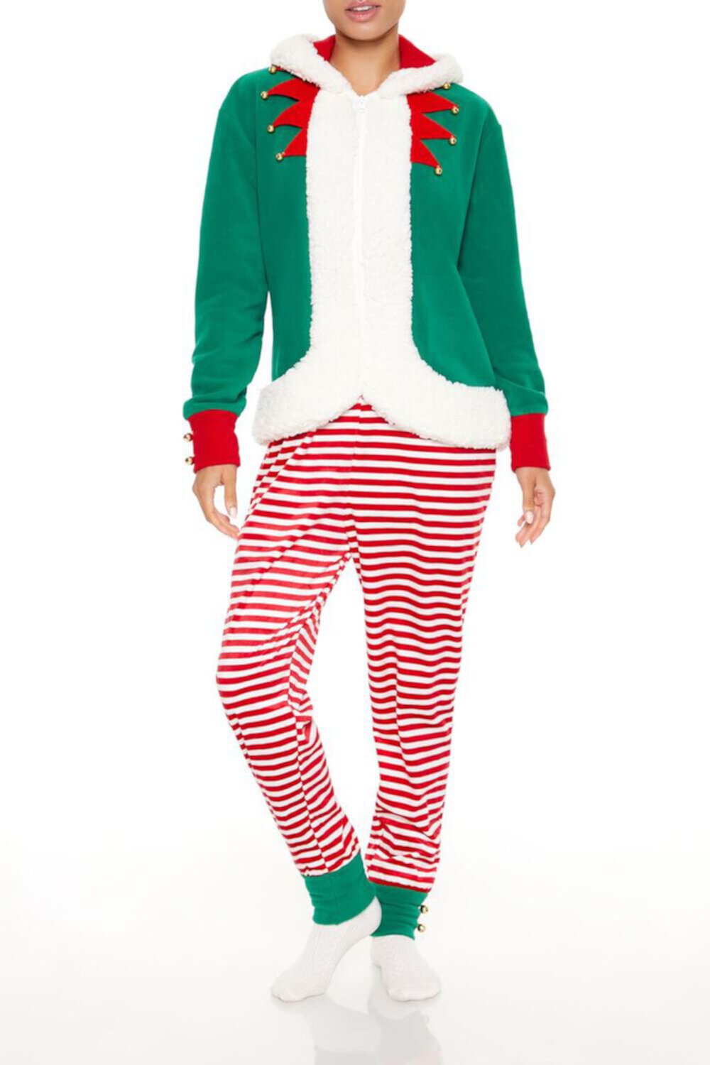 Hooded Elf Pajama Jumpsuit FOREVER21