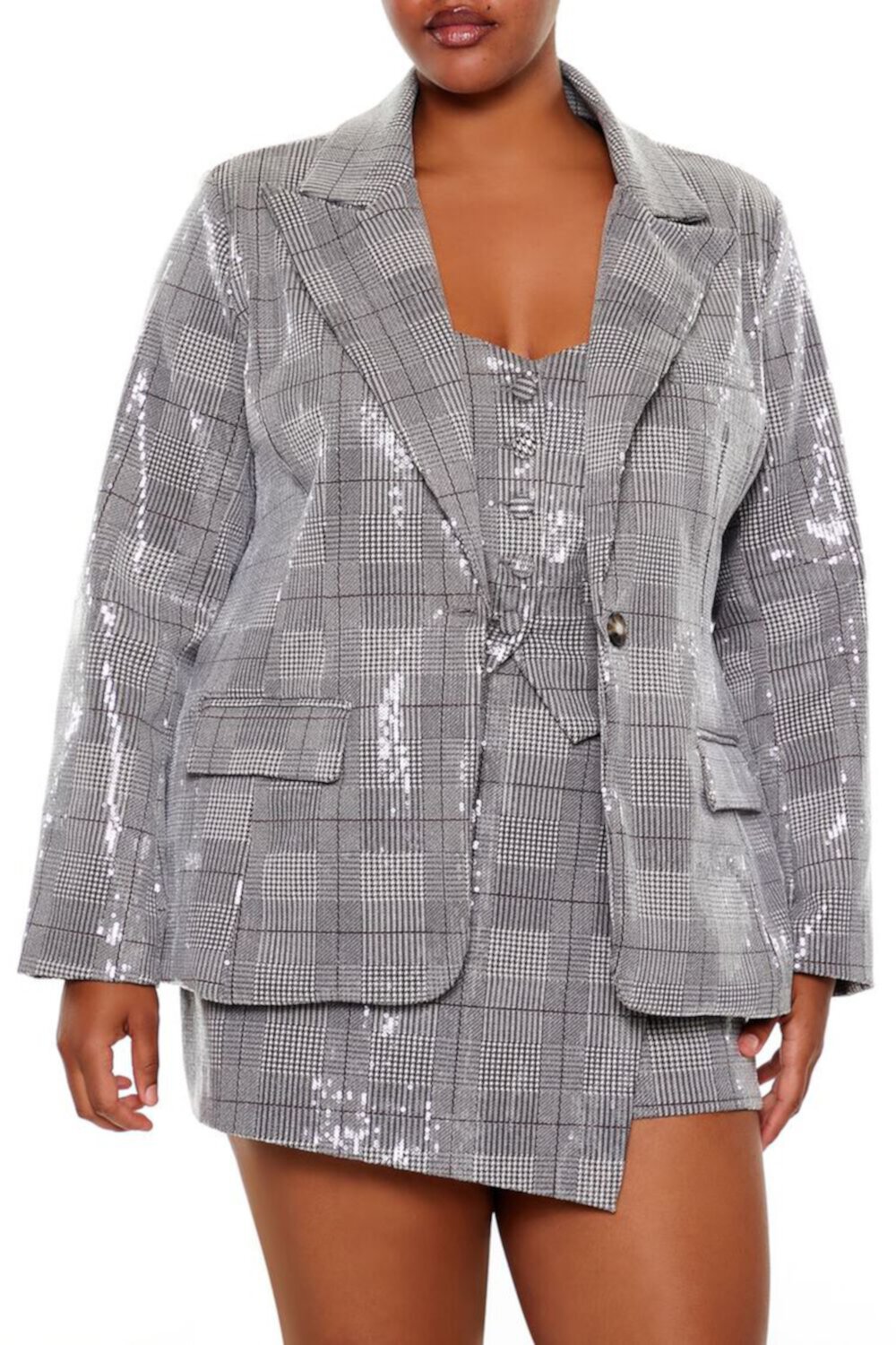 Женский Блейзер FOREVER21 Plus Size Sequin Glen Plaid FOREVER21