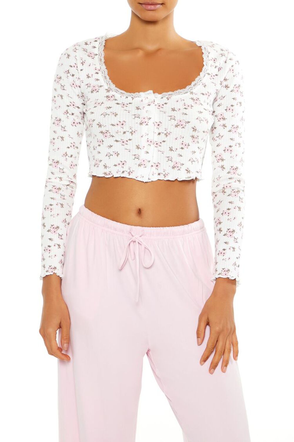 Floral Cropped Pajama Shirt FOREVER21