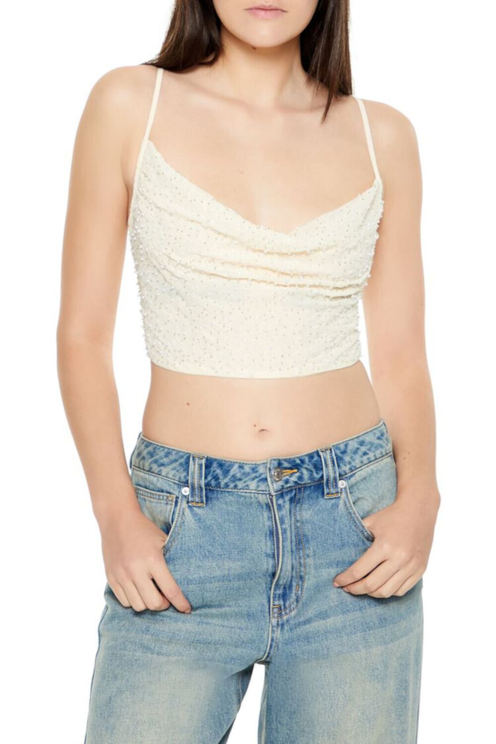 Женский Топ на бретелях FOREVER21 Chiffon Beaded Cropped Cami FOREVER21