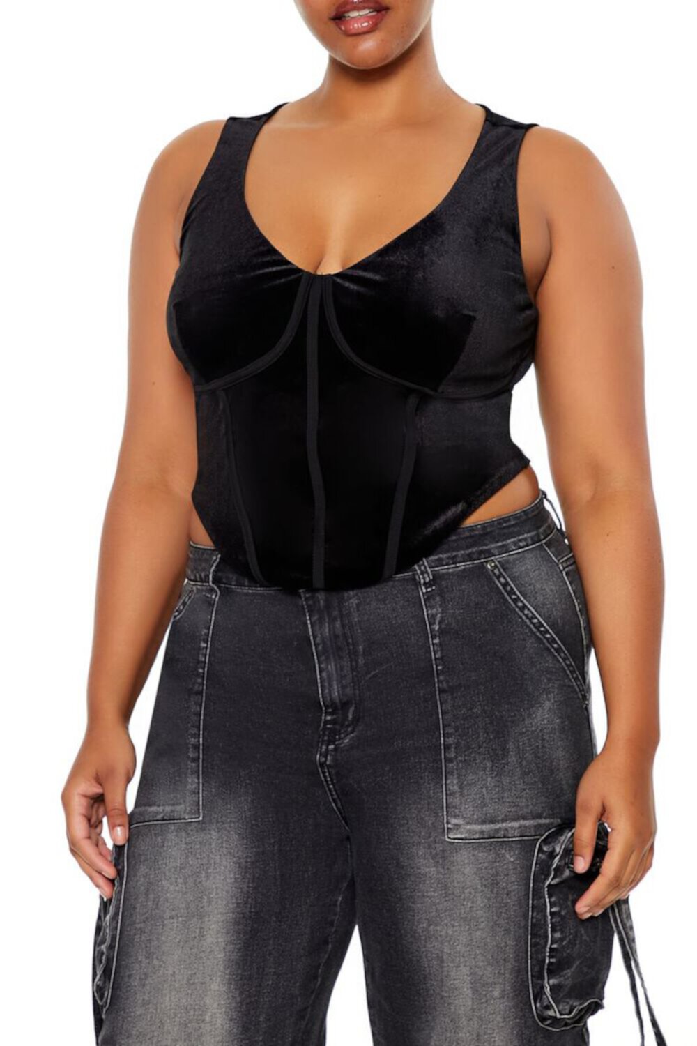 Женская Укороченная Футболка FOREVER21 Plus Size Velvet Bustier FOREVER21