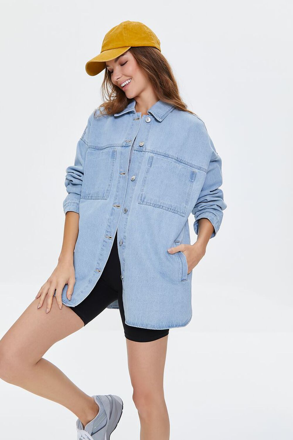 Женская Повседневная Куртка FOREVER21 Denim Dolphin-Hem Shacket FOREVER21