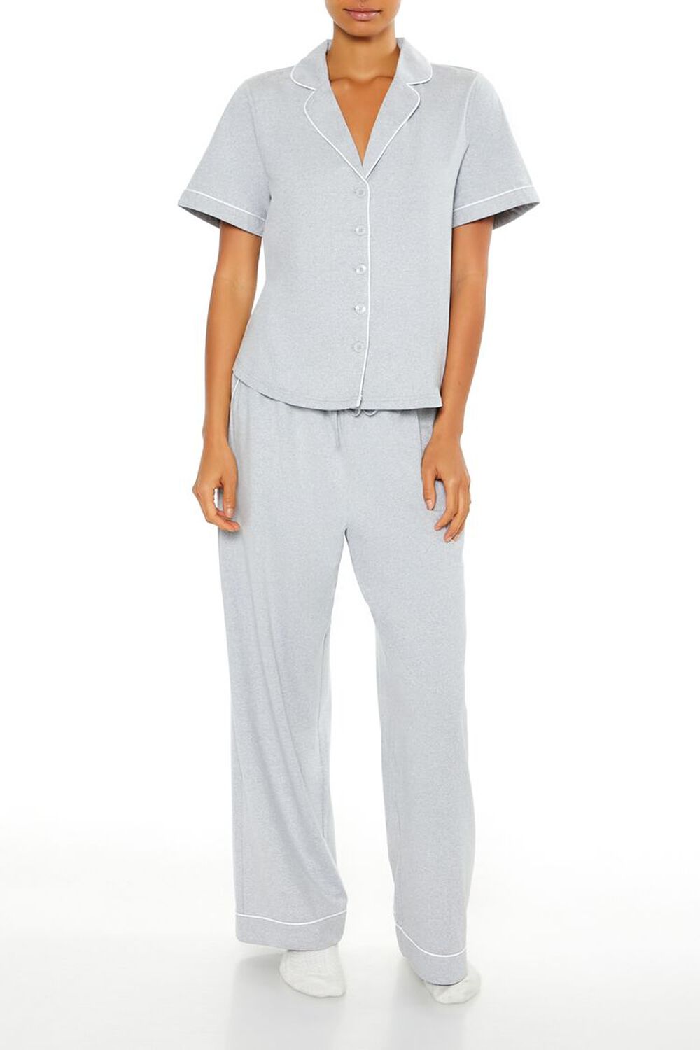 Heathered Shirt & Pants Pajama Set FOREVER21