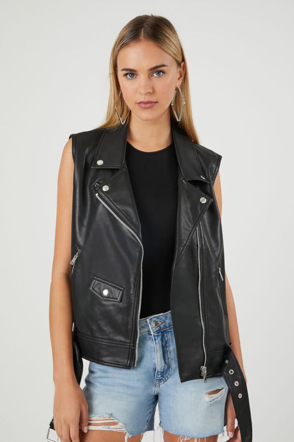 Женская Кожаная куртка и косуха FOREVER21 Faux Leather Moto Vest FOREVER21