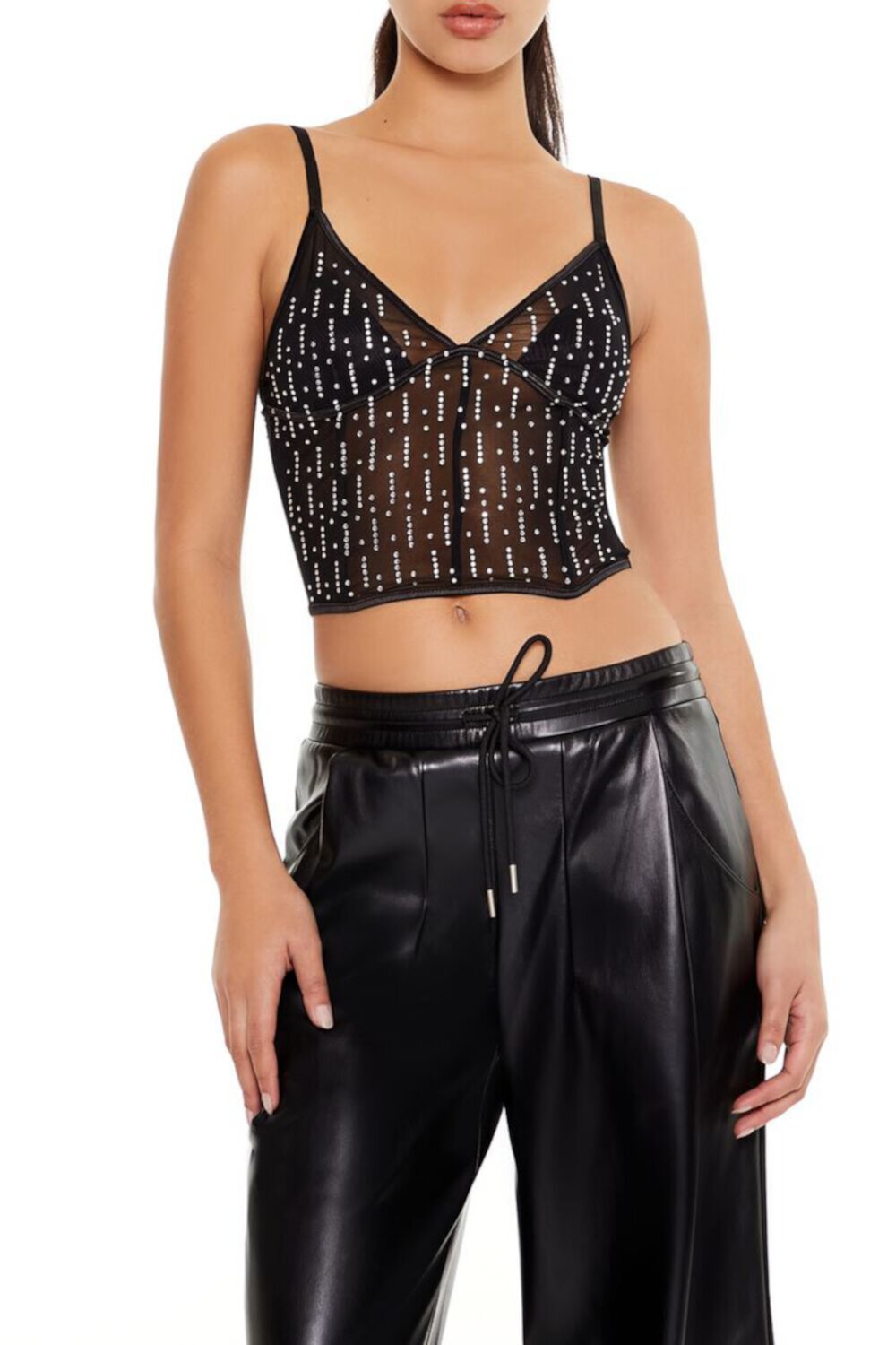 Женский Топ на Бретелях FOREVER21 Sheer Rhinestone Cropped Cami FOREVER21