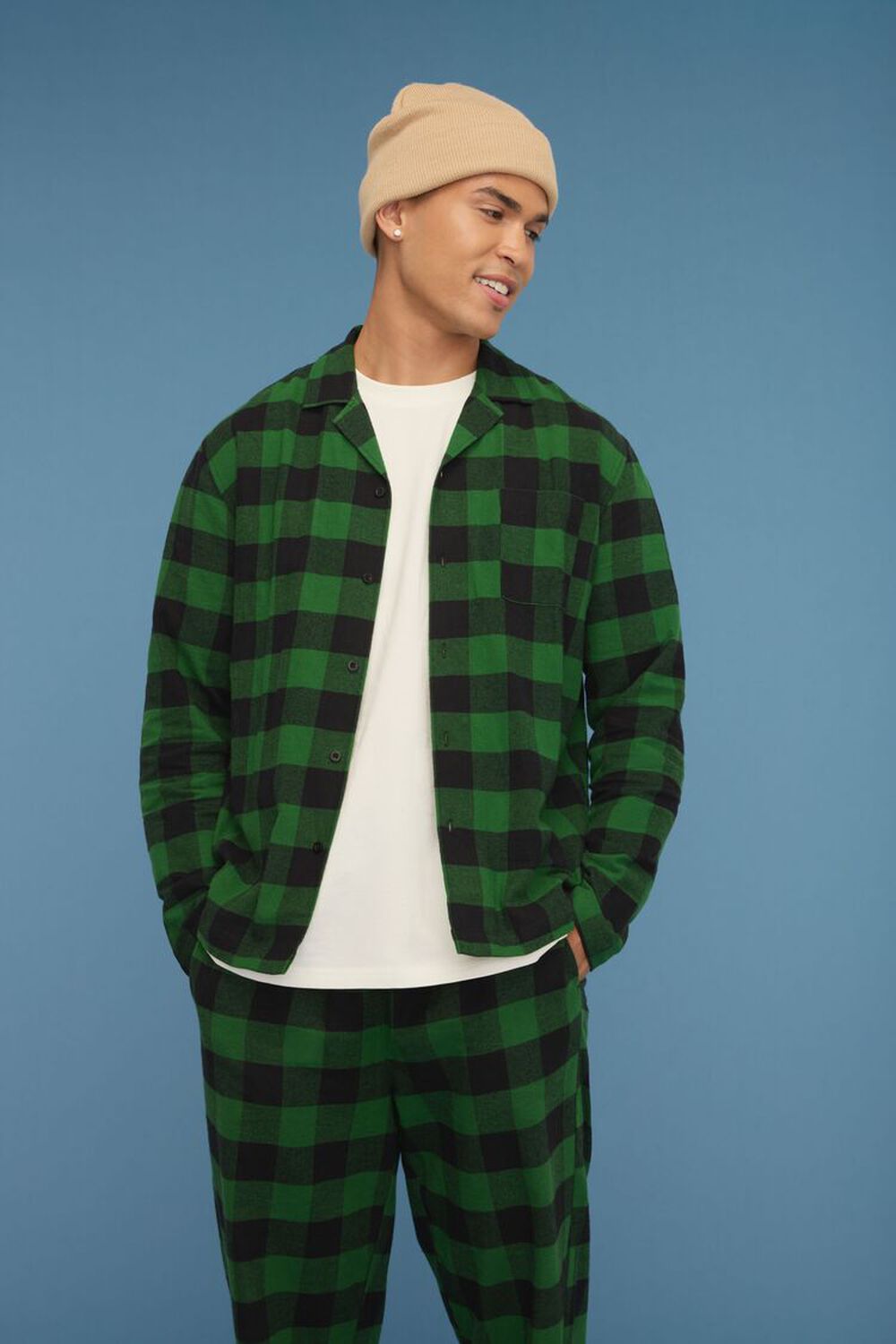 Plaid Flannel Pajama Shirt FOREVER21