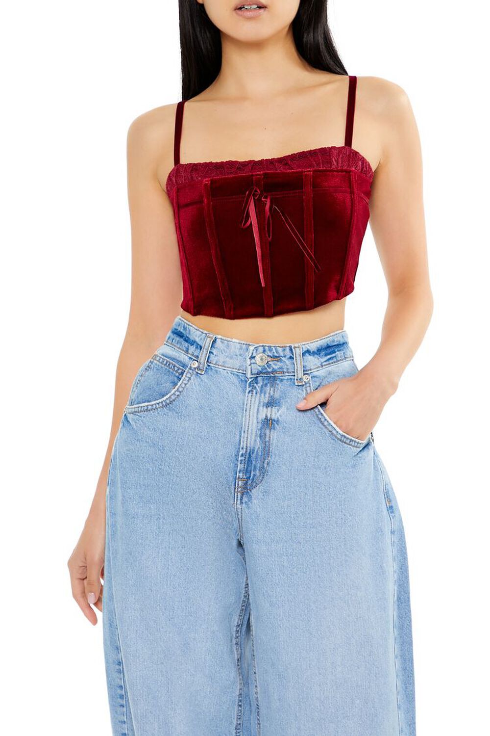 Женский Топ на бретелях FOREVER21 Velvet Bustier Cropped Cami FOREVER21