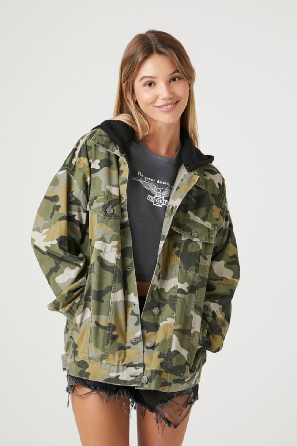 Женская Повседневная Куртка FOREVER21 Camo Print Hooded Combo FOREVER21