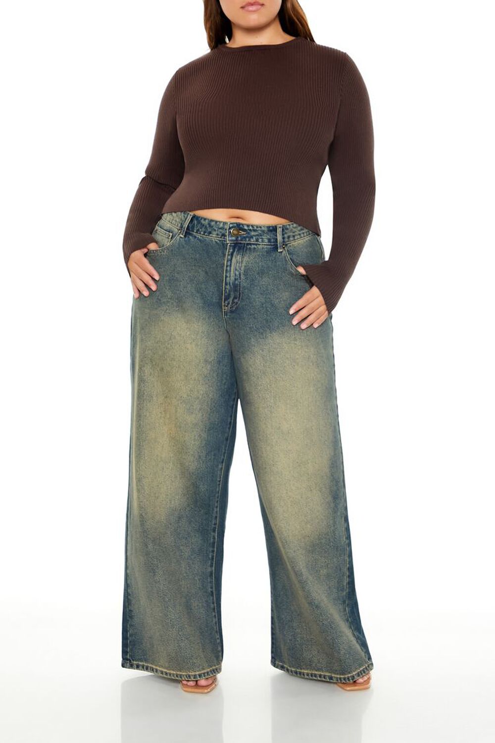 Plus Size Mid-Rise Wide-Leg Jeans FOREVER21