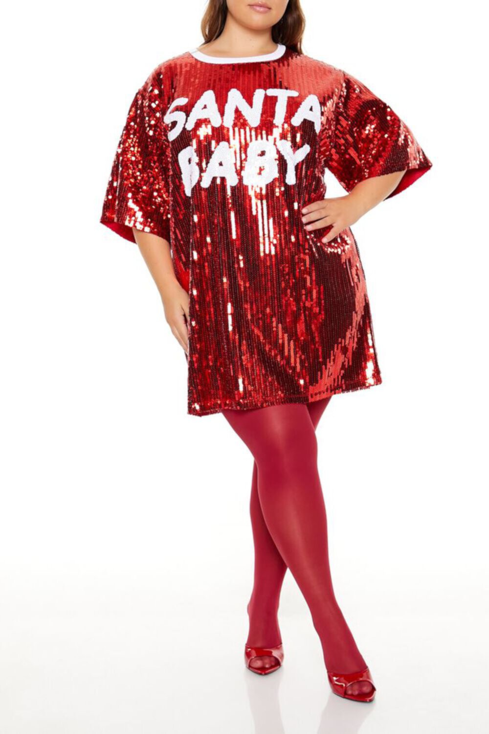 Женские Платья футболки-рубашки FOREVER21 Plus Size Sequin Santa Baby FOREVER21