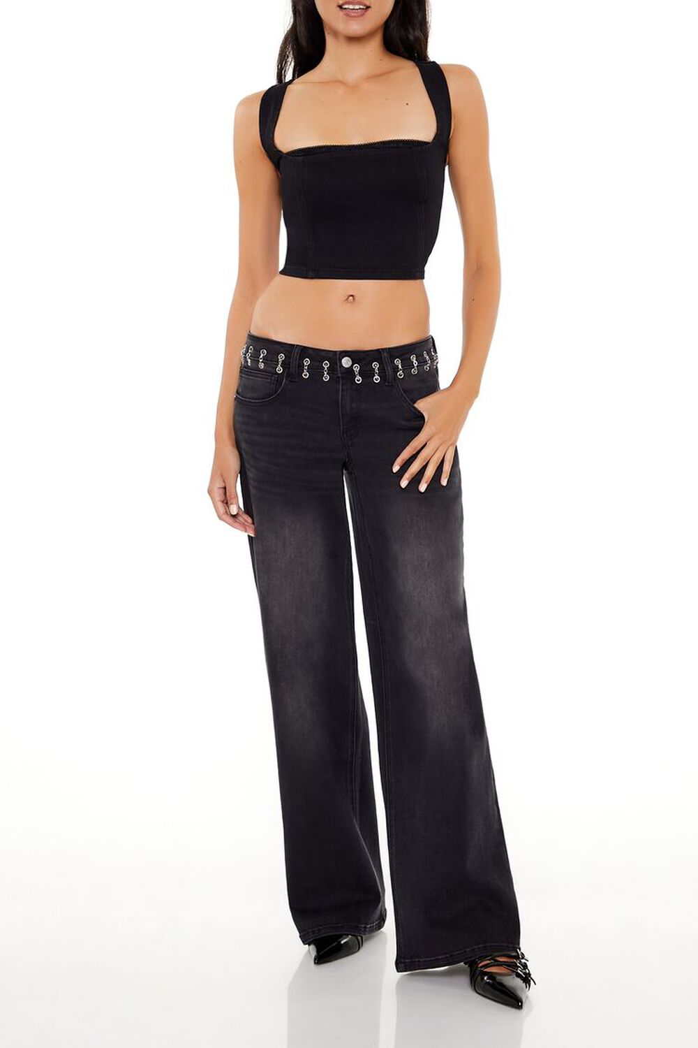 Chain-Trim Low-Rise Baggy Jeans FOREVER21